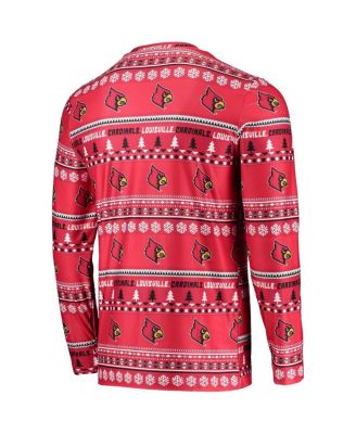 Men's Red Louisville Cardinals Ugly Sweater Long Sleeve T-shirt and Pants Sleep Set