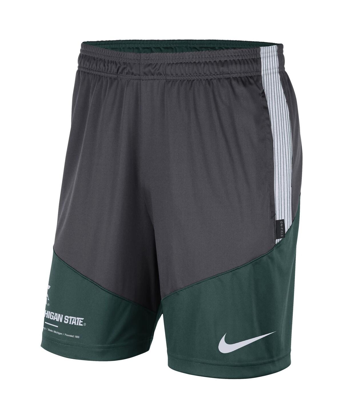 NIKE MEN'S NIKE CHARCOAL AND GREEN MICHIGAN STATE SPARTANS TEAM PERFORMANCE KNIT SHORTS 