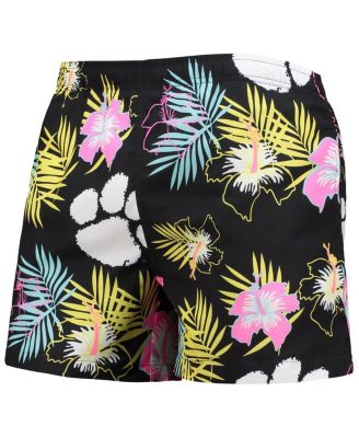 Men's Black Clemson Tigers Neon Floral Swim Trunks