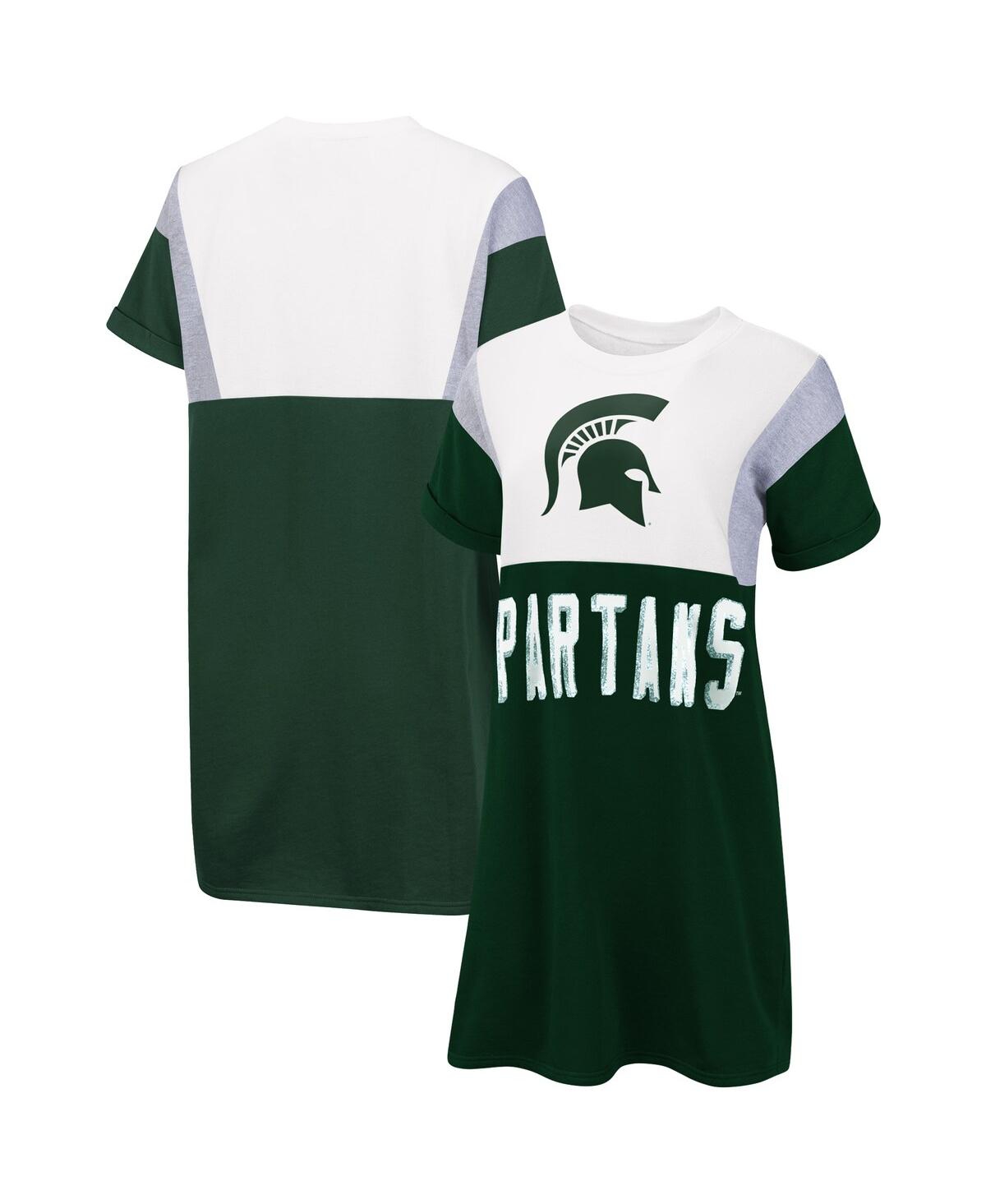 Women's G-iii 4Her by Carl Banks Green and White Michigan State Spartans 3rd Down Short Sleeve T-shirt Dress - Green, White