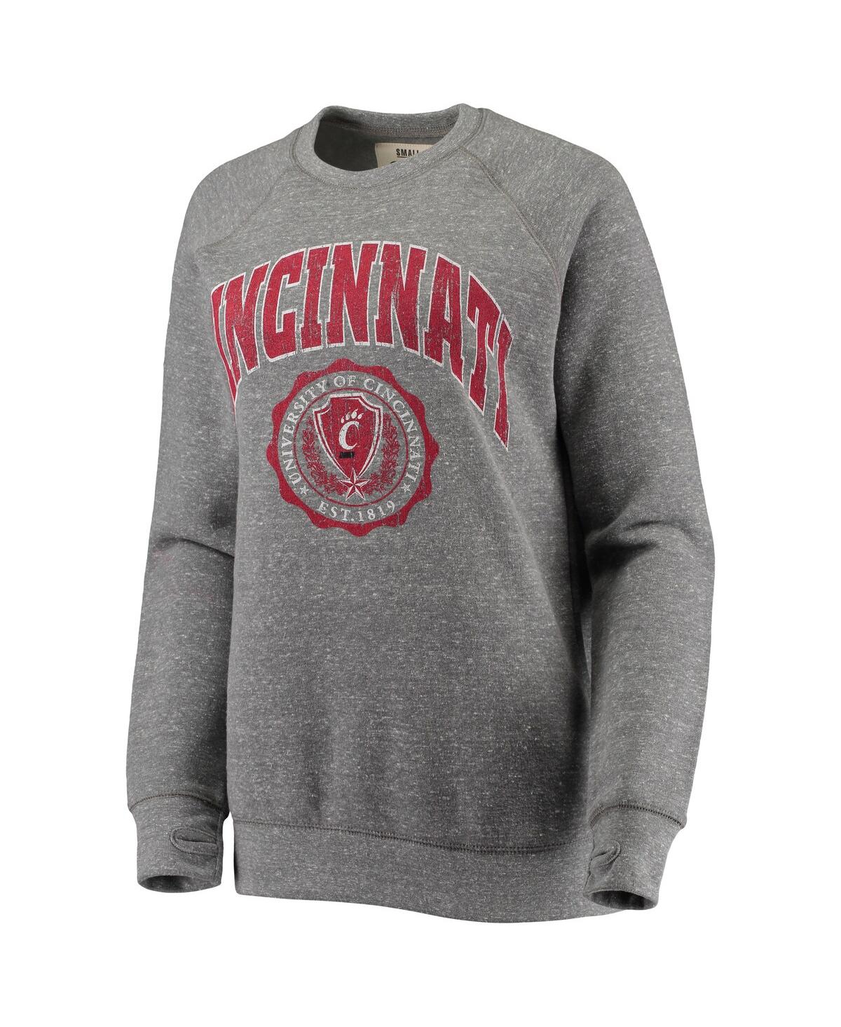 PRESSBOX WOMEN'S PRESSBOX HEATHERED GRAY CINCINNATI BEARCATS EDITH VINTAGE-LIKE KNOBI RAGLAN PULLOVER SWEATSH 