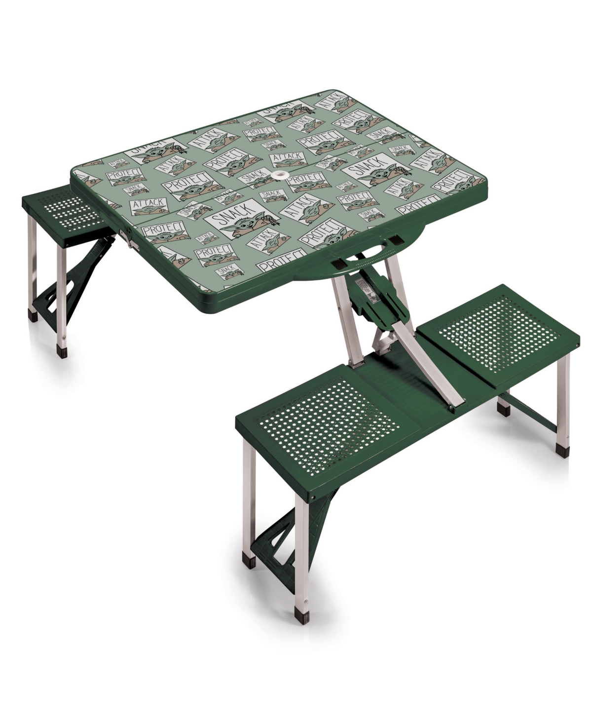 Mandalorian The Child Picnic Table Portable Folding Table with Seats - Green