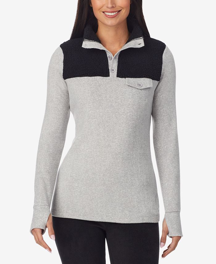 Cuddl Duds Fleecewear with Stretch Long Sleeve Mock Neck Henley with