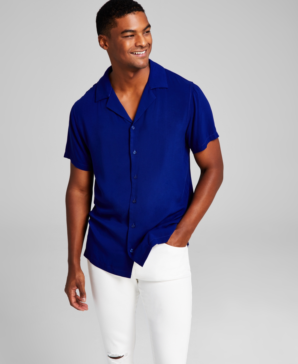 And Now This Men's Solid Short-Sleeve Button-Up Camp Shirt