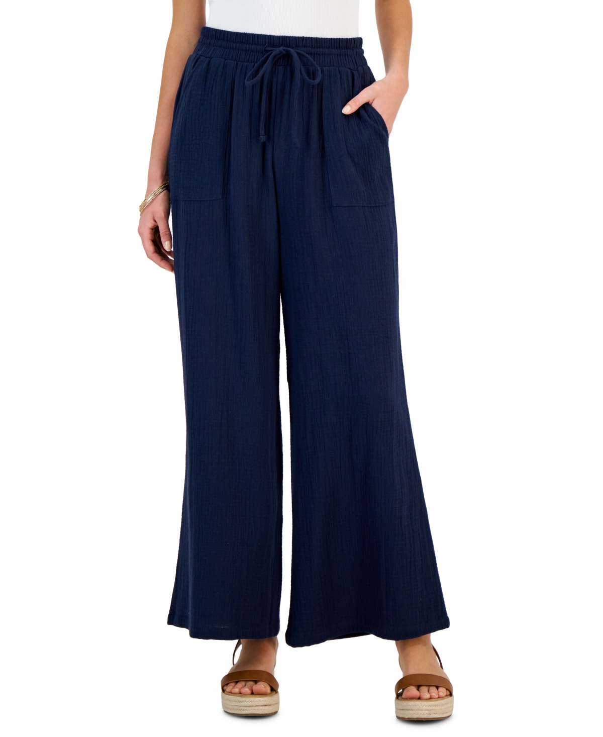 STYLE & CO WOMEN'S CRINKLED WIDE-LEG PANTS, CREATED FOR MACY'S