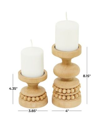 Wood Traditional 2 Piece Beaded Candle Holder Set