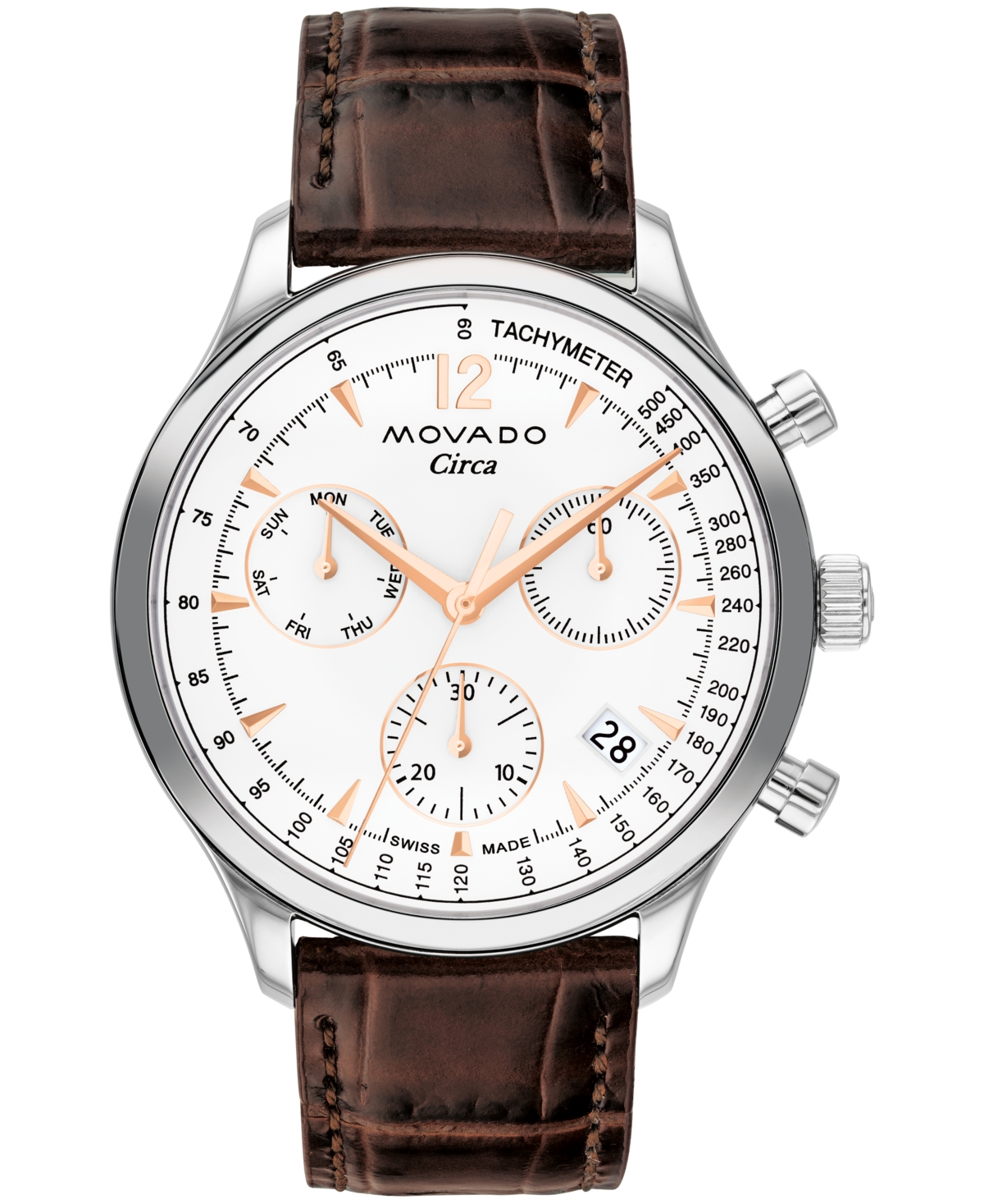 Movado Men's Heritage Brown Genuine Leather Strap Watch, 43mm In Silver