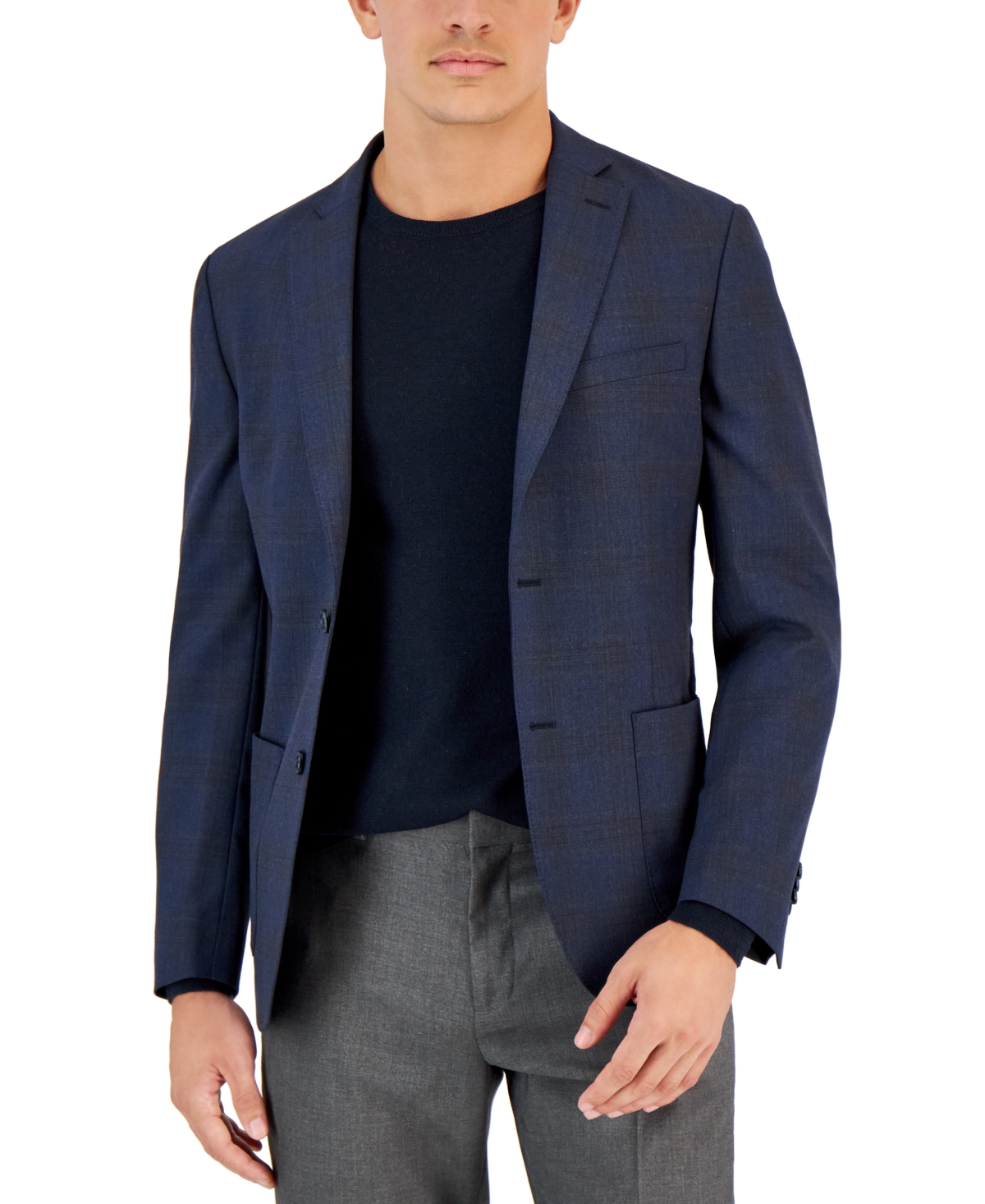 BAR III MEN'S SLIM-FIT NAVY WINDOWPANE KNIT BLAZER, CREATED FOR MACY'S 
