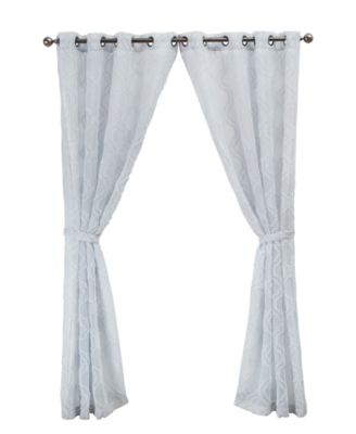 Jessica Simpson Everyn Sheer Embellished Grommet Window Curtain Panel Pair With Tiebacks Collection In Light Gray