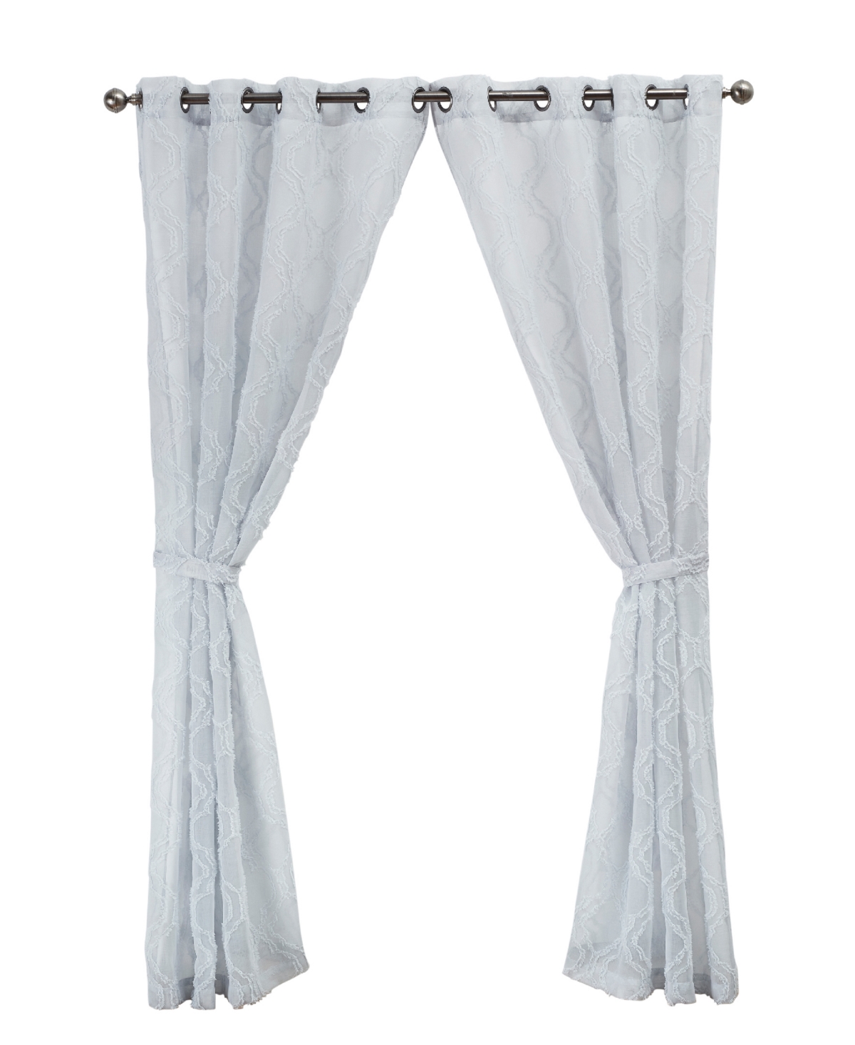 Jessica Simpson Everyn Sheer Embellished Grommet Window Curtain Panel Pair With Tiebacks, 52" X 84" In Light Gray