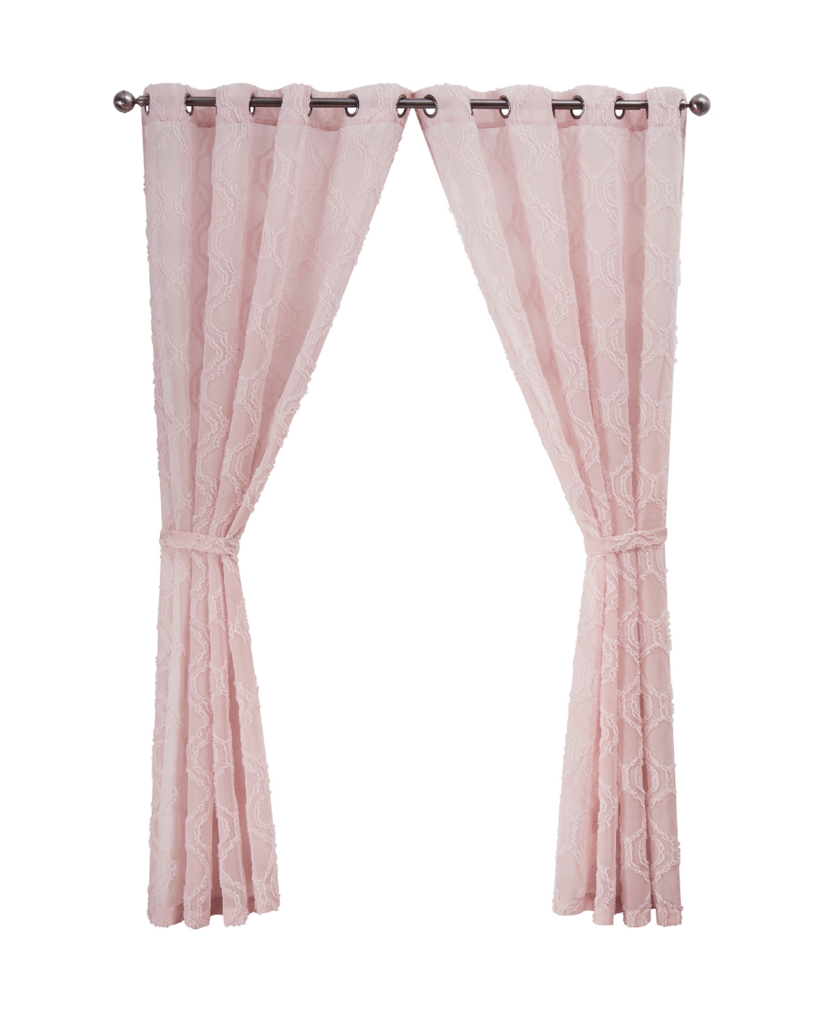 Jessica Simpson Everyn Sheer Embellished Grommet Window Curtain Panel Pair With Tiebacks, 52" X 84" In Blush Pink