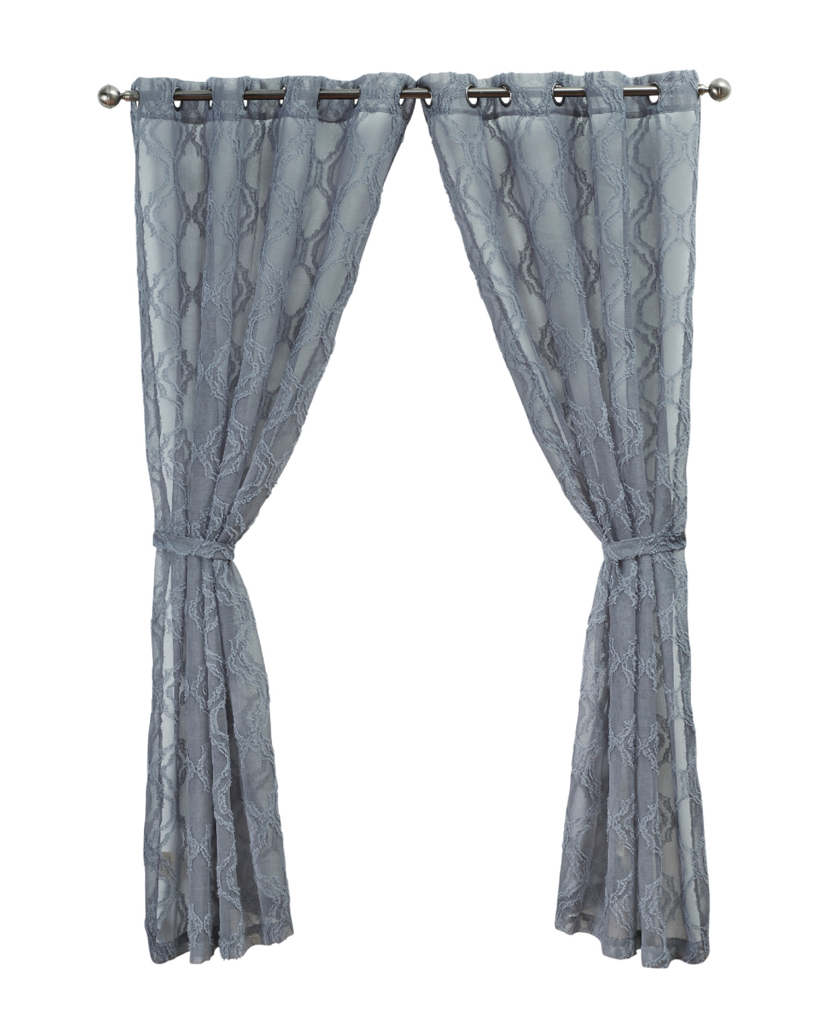 Jessica Simpson Everyn Sheer Embellished Grommet Window Curtain Panel Pair With Tiebacks, 52" X 84" In Charcoal Gray