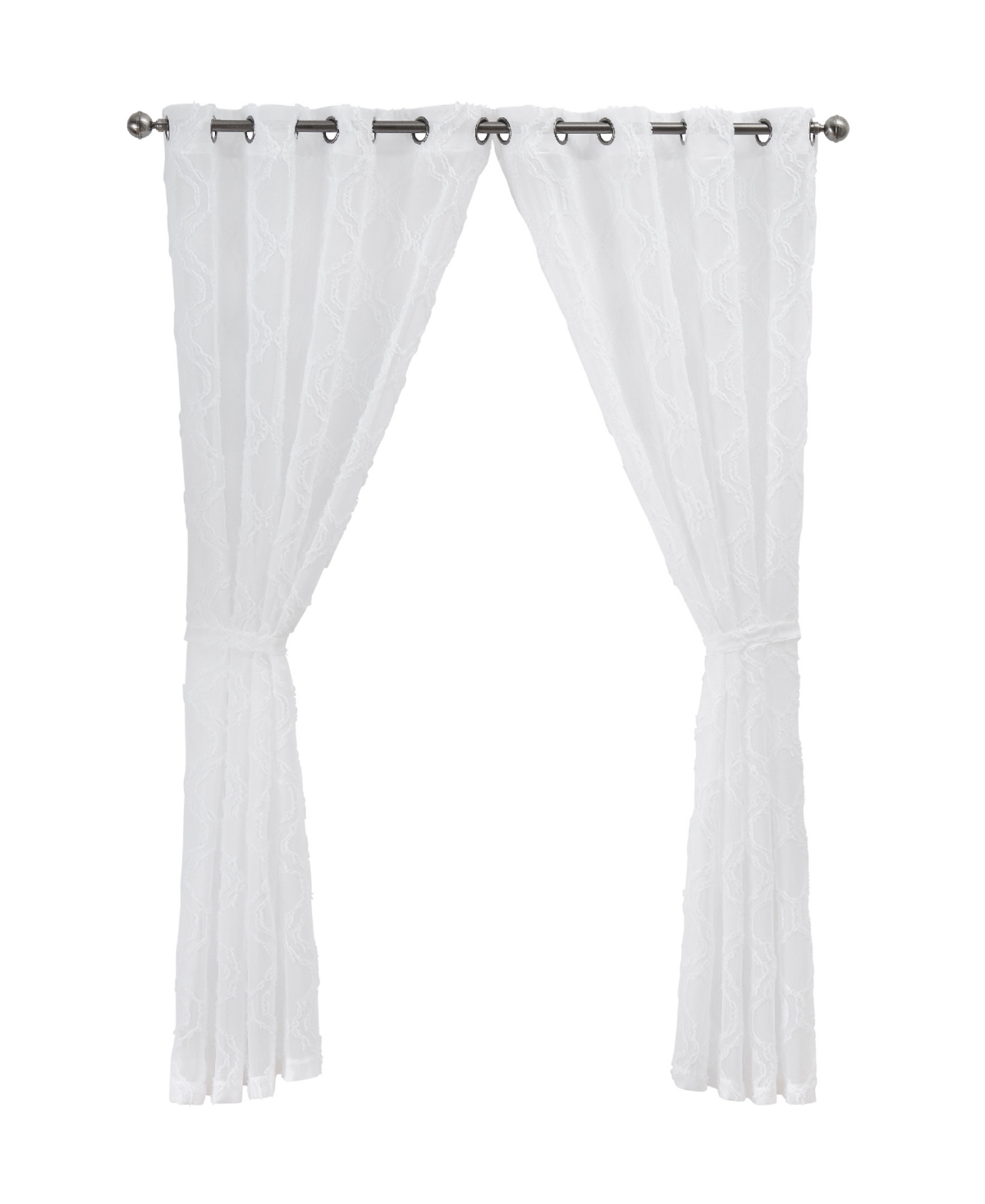 Jessica Simpson Everyn Sheer Embellished Grommet Window Curtain Panel Pair With Tiebacks, 52" X 84" In White