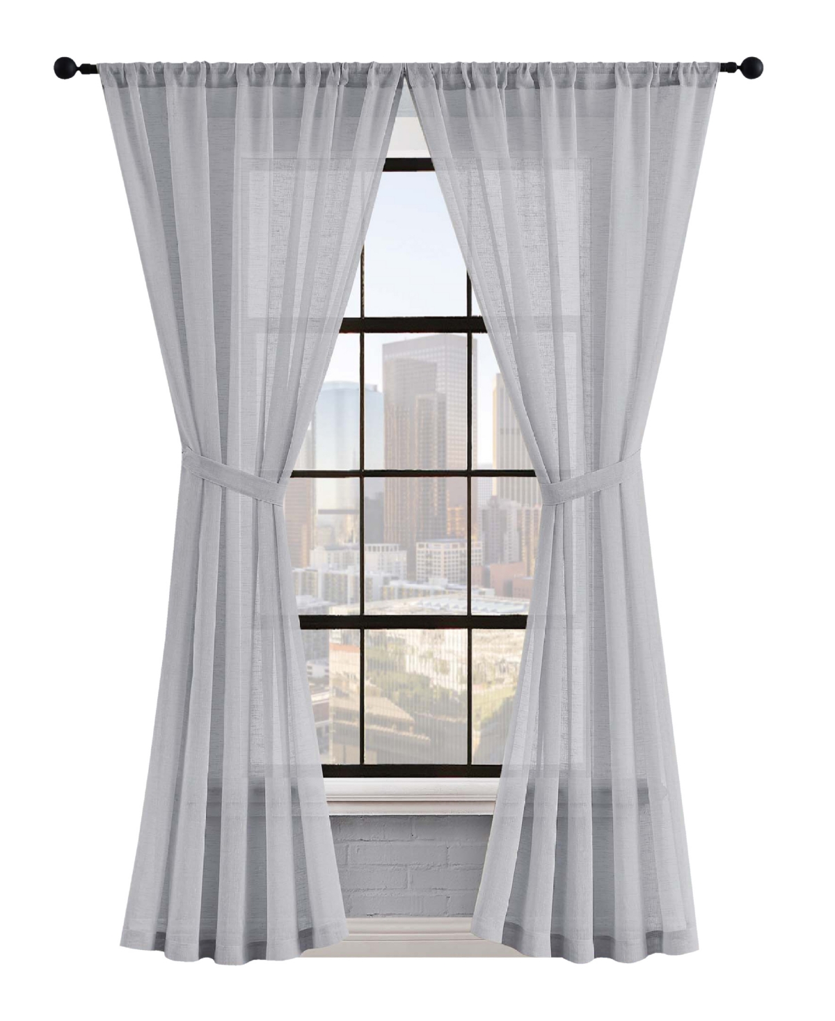 Lucky Brand Onyx Textured Sheer Voile Light Filtering Rod Pocket Window Curtain Panel Pair With Tiebacks, 52" X In Light Gray