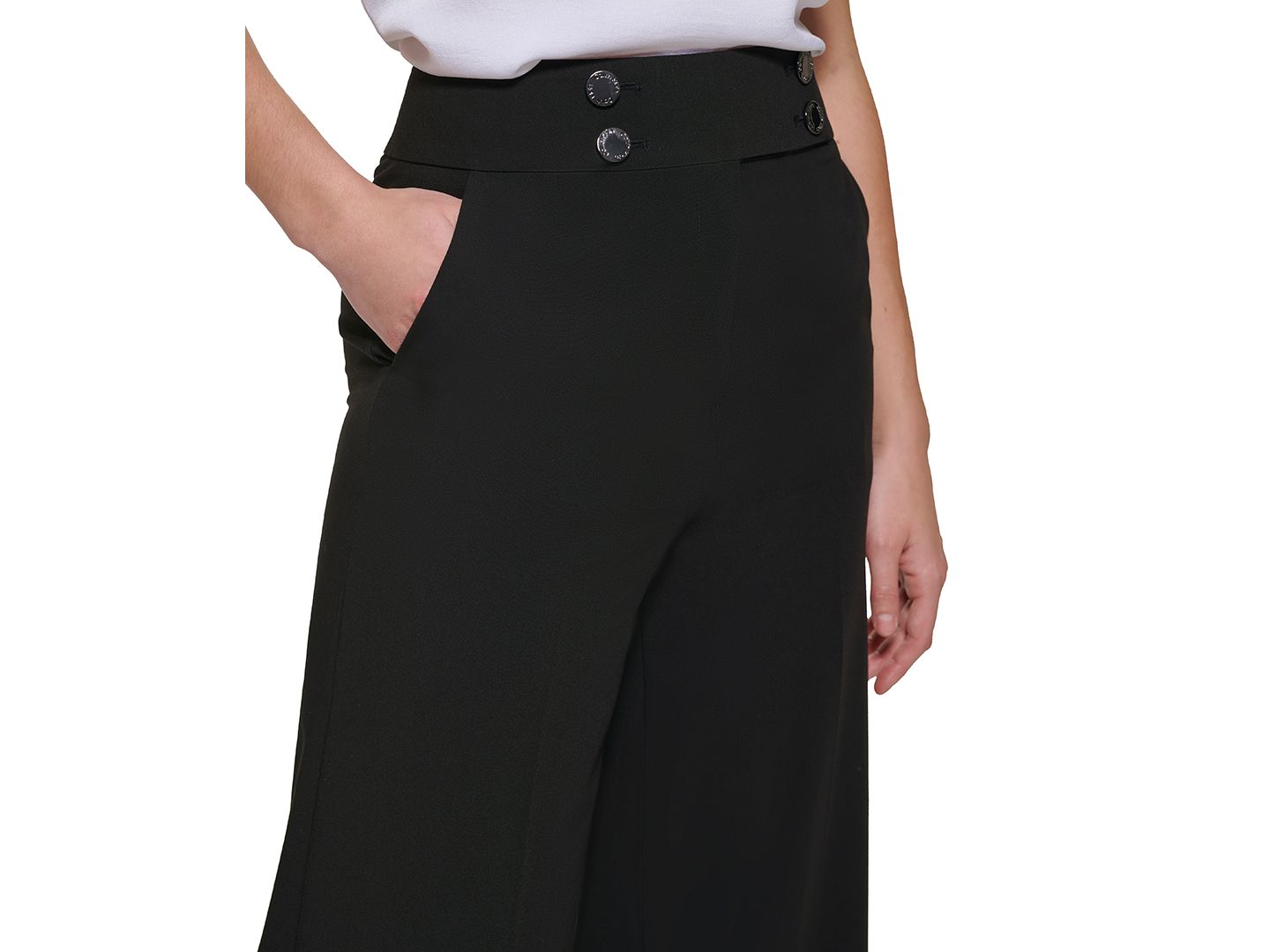 Женские брюки Calvin Klein Whitney Button-Front Wide-Leg, цвет: Чёрный — фото 4