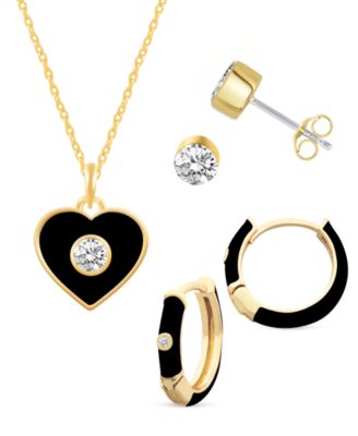 Crystal Enamel Necklace and Earring Set, 3-Piece