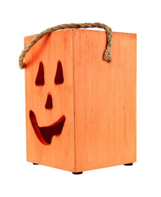 Large Wood Jack-O-Lantern Halloween Candle Lantern, 8"