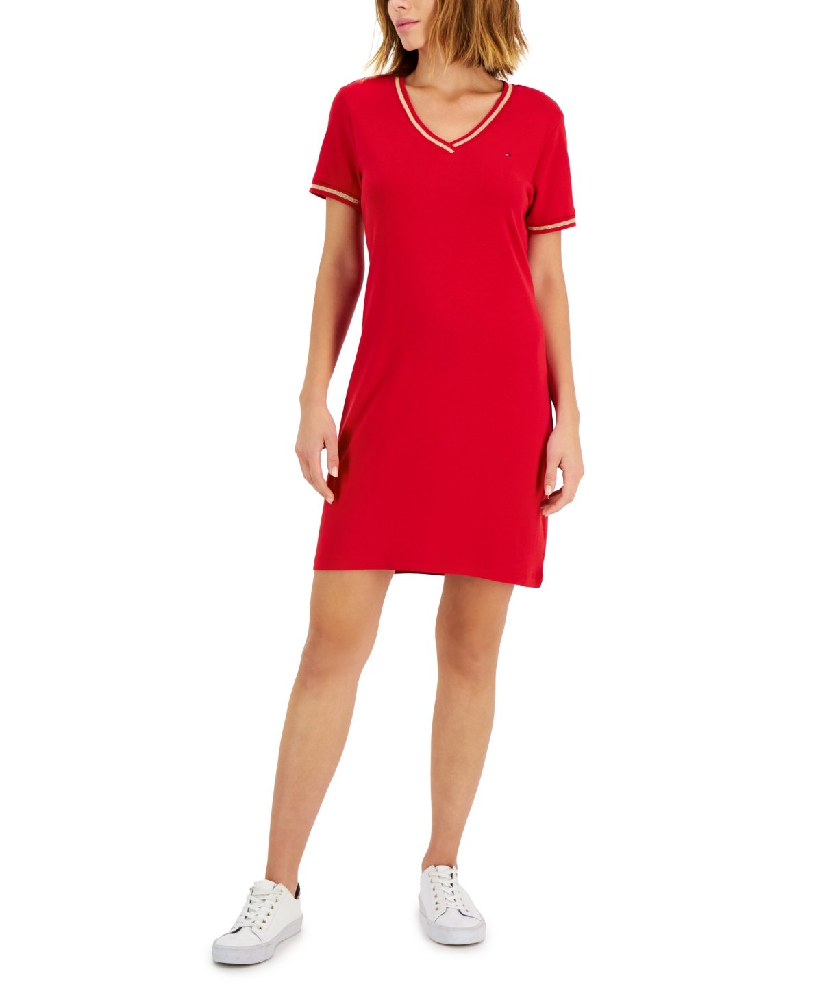 Tommy Hilfiger Women's Cotton V-Neck Short Sleeve Dress