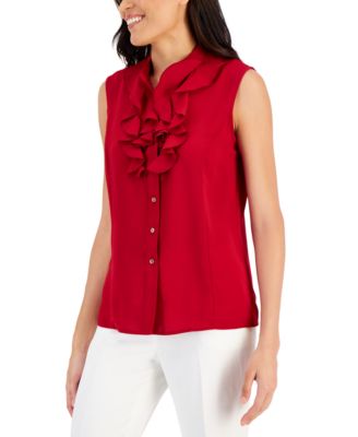 Kasper - Women's Ruffled Button-Up Blouse