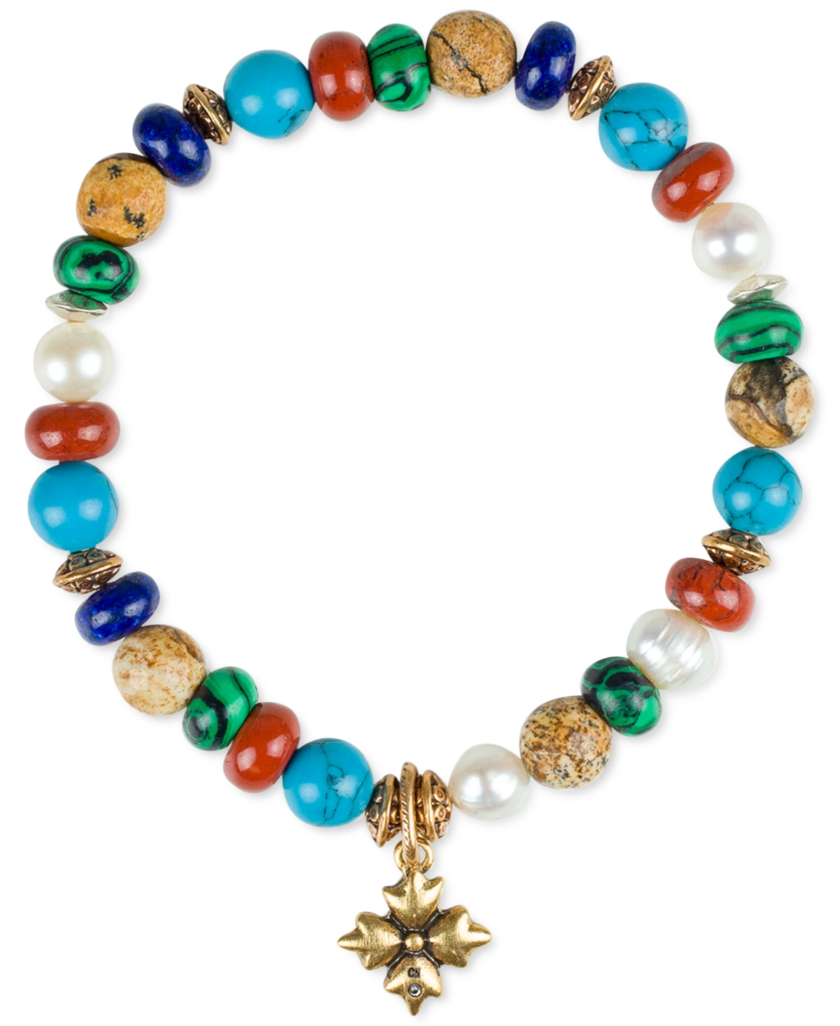 Patricia Nash Gold-tone Mixed Gemstone Beaded Stretch Bracelet In Russian Gold