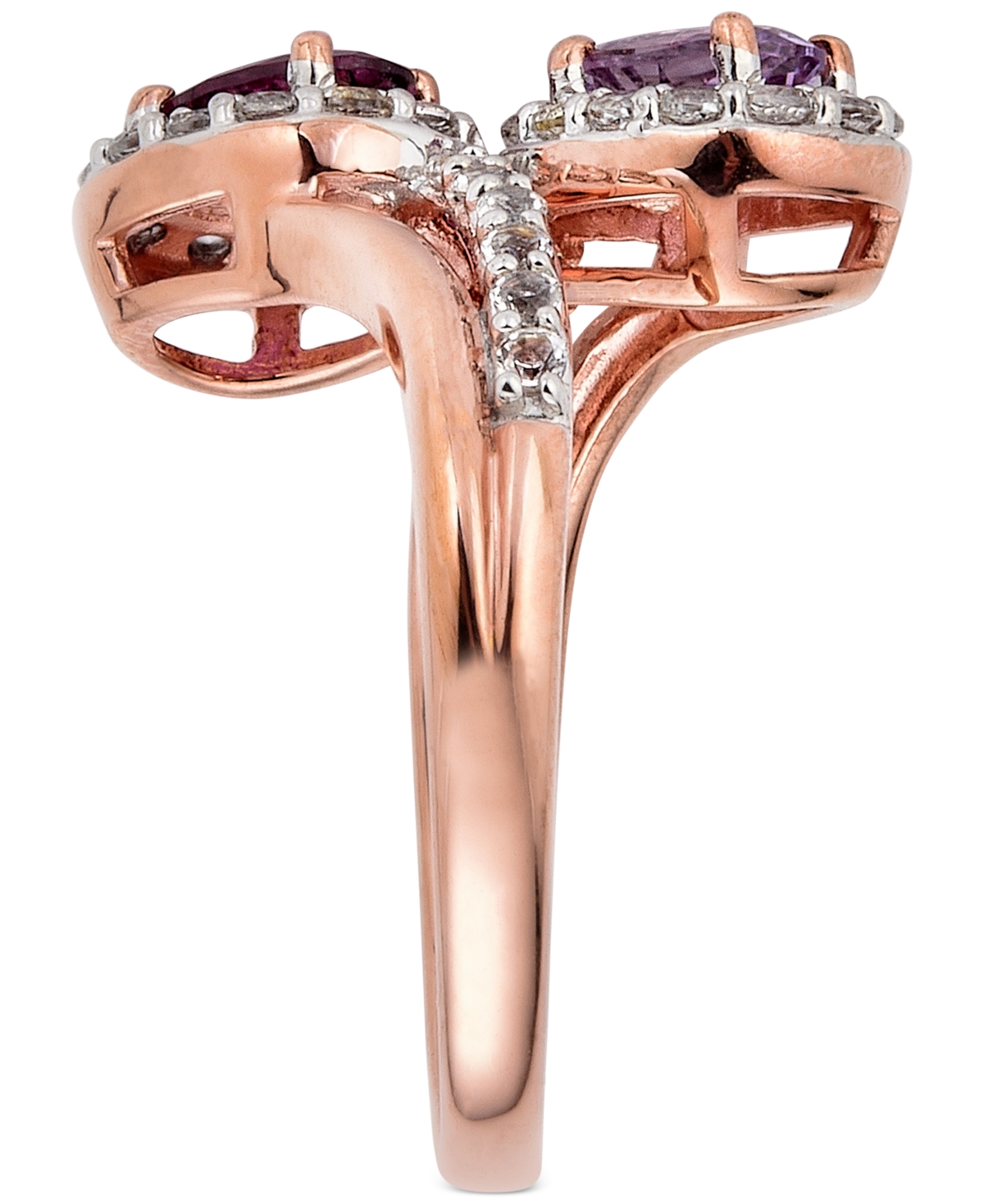 Pink(3/8 ct. t.w.), Rhodolite (1/2 ct. t.w.) & White Topaz (5/8 ct. t.w.) Bypass Ring in 14k Rose Gold-Plated Sterling Silver (Also in Morga