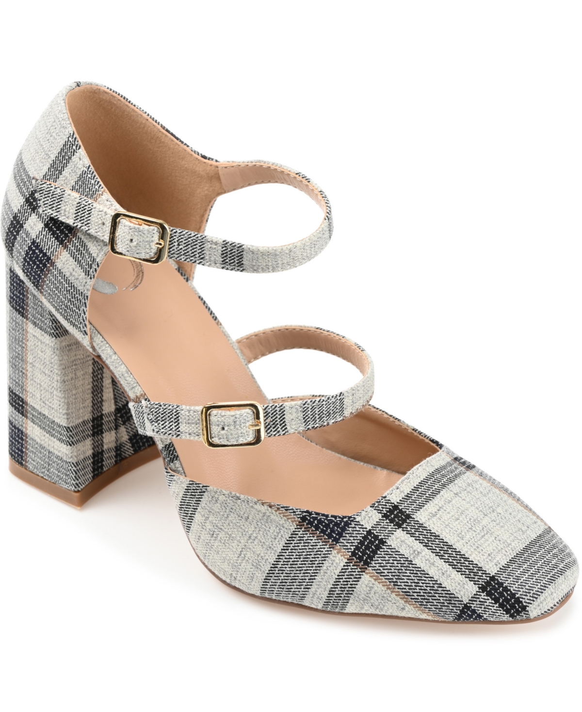 Shop Journee Collection Women's Isadorah Double Strap Heels In Black Plaid