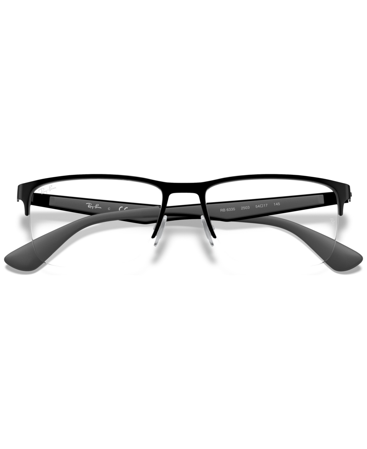 Ray Ban Rb6335 Unisex Rectangle Eyeglasses In Matte Black