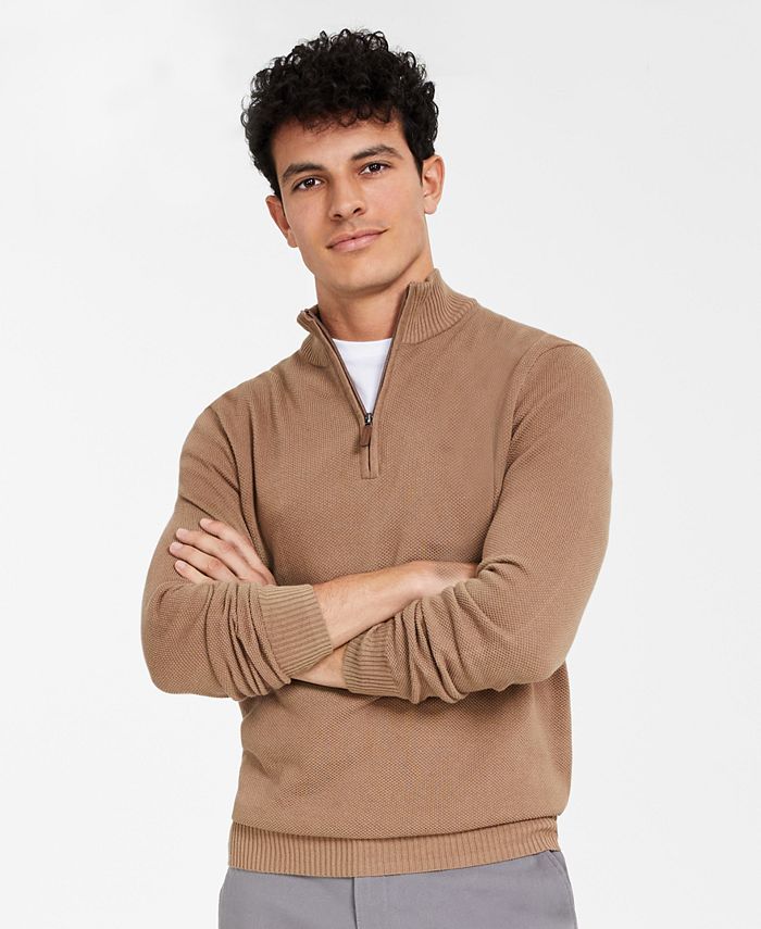 Club Room Men's QuarterZip Textured Cotton Sweater, Created for Macy's