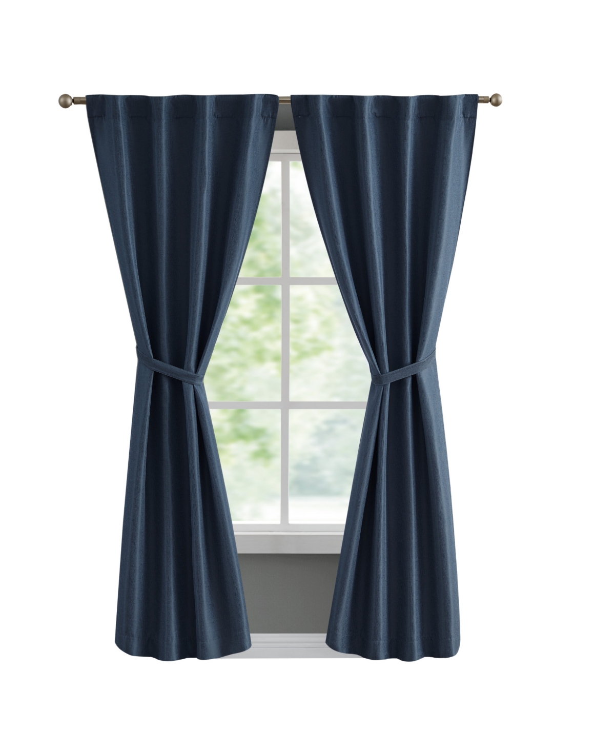 French Connection Val Thermal Woven Room Darkening Back Tab Window Curtain Panel Pair With Tiebacks, 38" X 84" In Indigo