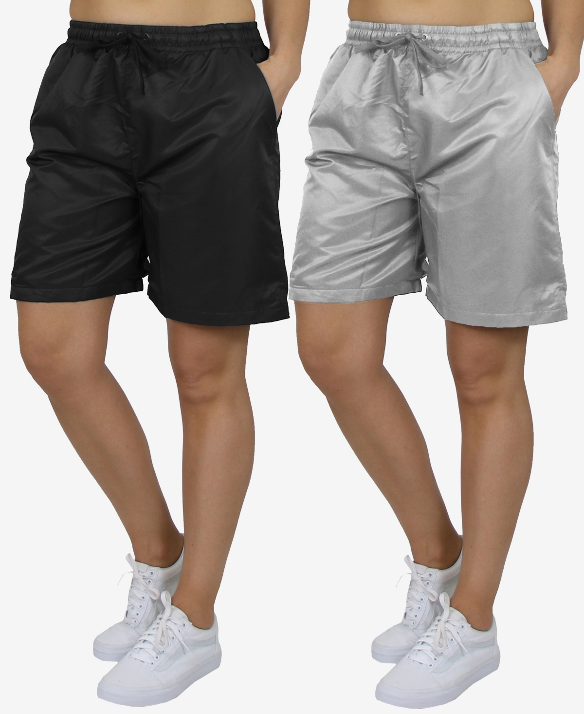 Women's Active Workout Training Shorts - Pack of 2 - Black Gray