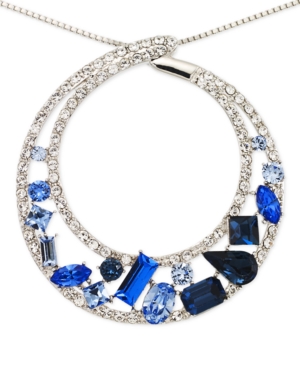 image of Simone I. Smith Blue and White Crystal Circle Pendant Necklace in Platinum over Sterling Silver