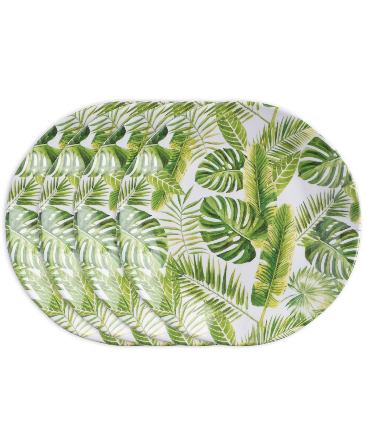 Melamine Palm 8" Salad Plate Set/4 - White, Green