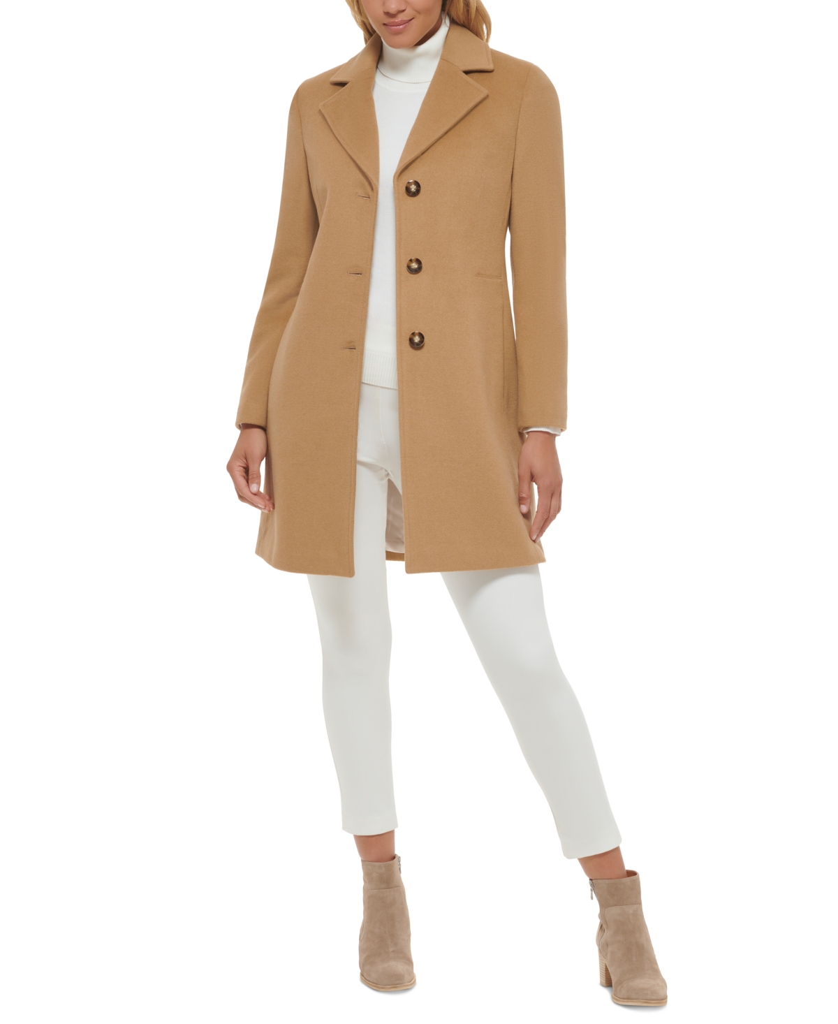 Calvin Klein Womens Single-Breasted Wool Blend Coat
