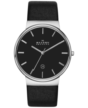 Skagen Men's Ancher Black Leather Strap Watch 40mm SKW6104
