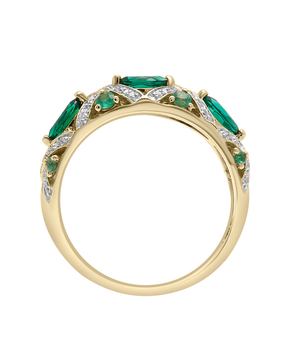 Lab-Grownand Lab-Grown White Sapphire Band Ring in 14K Gold Over Sterling Silver - Emerald