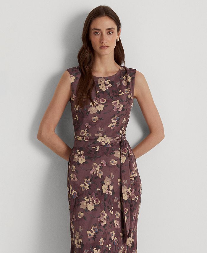 Lauren Ralph Lauren Floral Belted Bubble Crepe Dress - Macy's