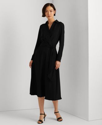 【Lauren Ralph Lauren】Self-Belt Long-Sleeve Midi Dress Lauren Ralph Lauren Women's Self-Belt Long-Sleeve Surplice