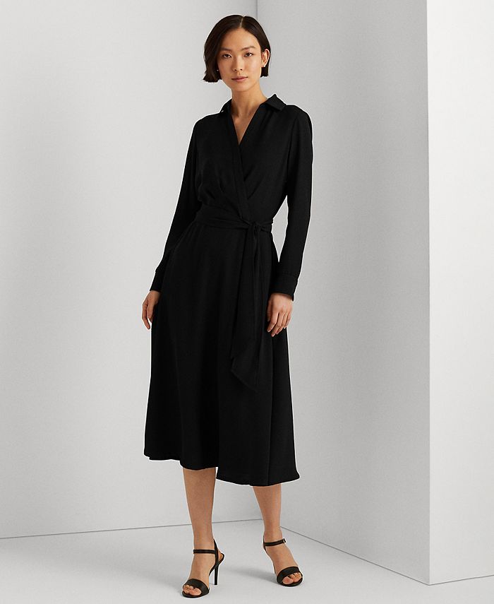 Lauren Ralph Lauren Women's Surplice Georgette Midi Dress, Black, 12