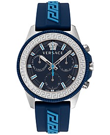 Men's Swiss Chronograph Greca Time Blue Silicone Strap Watch 45mm