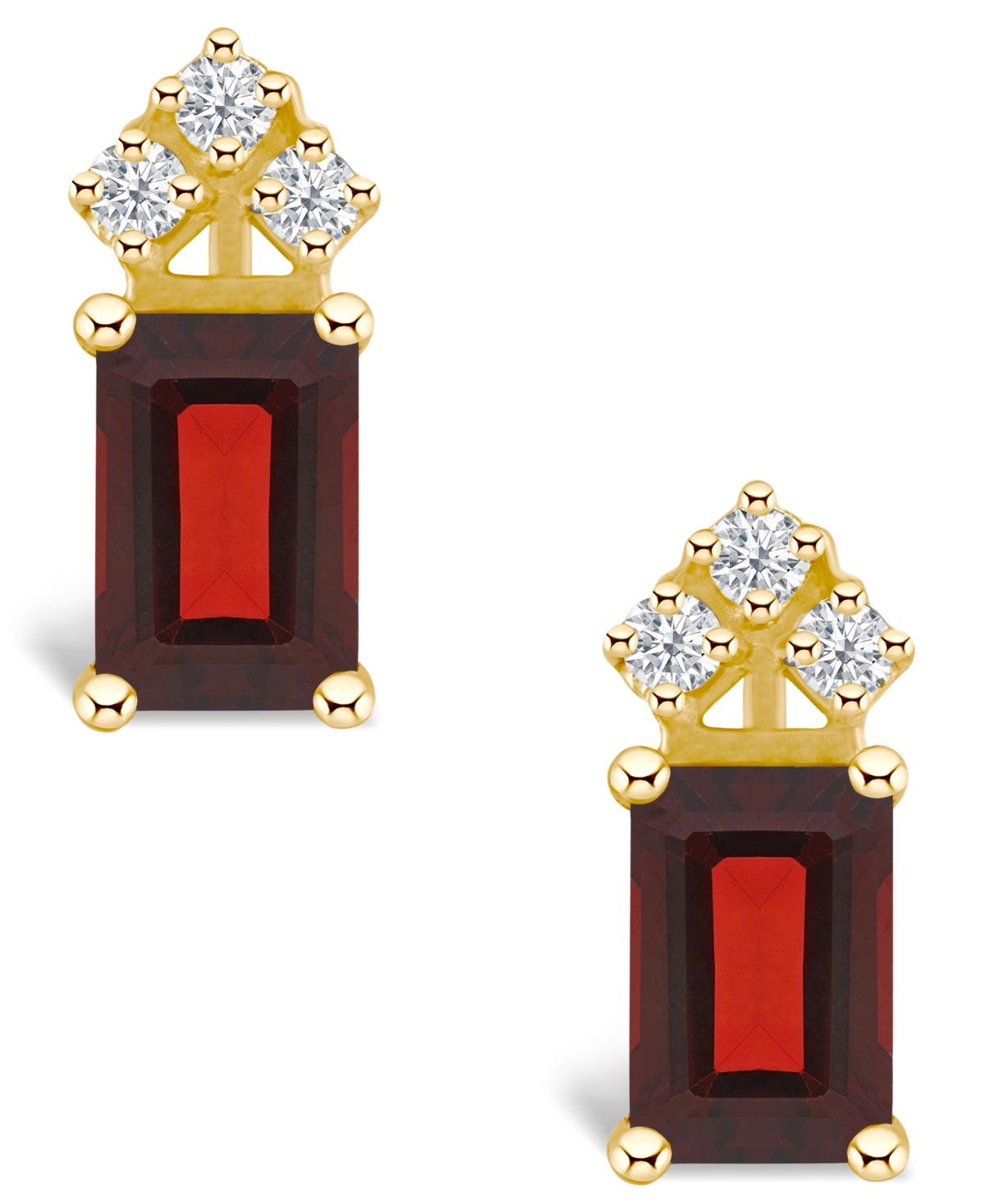 Garnet (1-1/2 ct. t.w.) and Diamond (1/8 ct. t.w.) Stud Earrings in 14K Yellowor 14K White- Gold