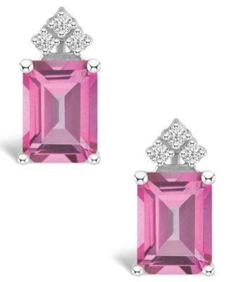 Pink Topaz (4 ct. t.w.) and Diamond (1/8 ct. t.w.) Stud Earrings in 14K Yellow Gold or 14K White Gold