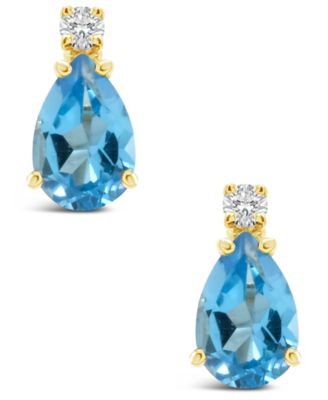 Blue Topaz (1 ct.t.w) and Diamond Accent Stud Earrings in 14K Yellow Gold