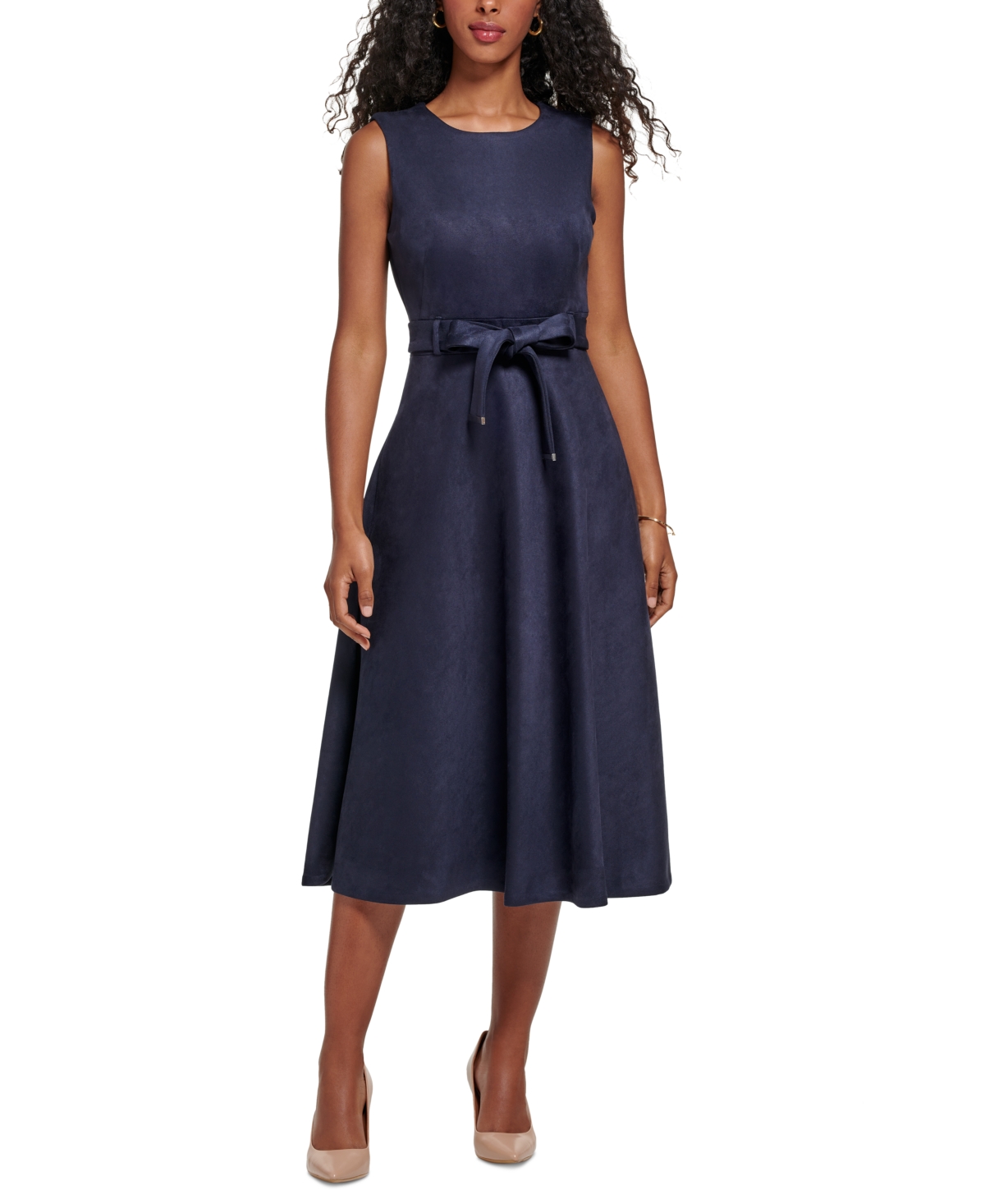 Calvin Klein Faux-Suede Belted Midi Dress