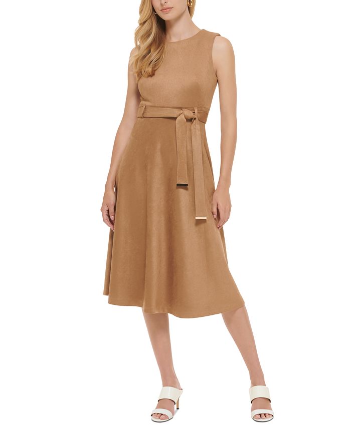 Calvin Klein Faux-Suede Belted Midi Dress & Reviews - Dresses - Women -  Macy's