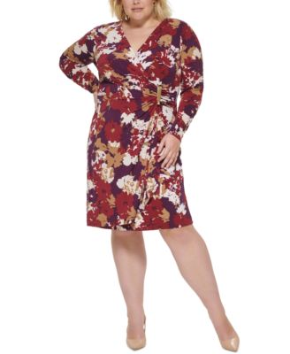 Calvin Klein - Plus Size Printed Ruched Faux-Wrap Dress