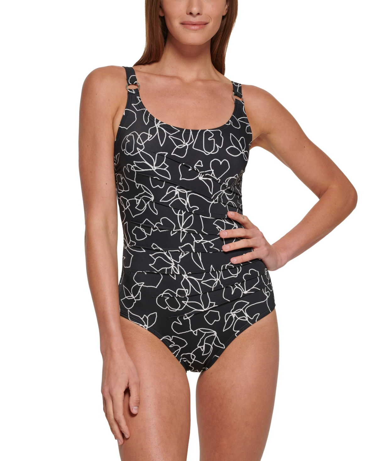 Calvin Klein Women's Starburst One-piece Swimsuit, Created For Macy's  Women's Swimsuit In Black Multi Outline Floral | ModeSens