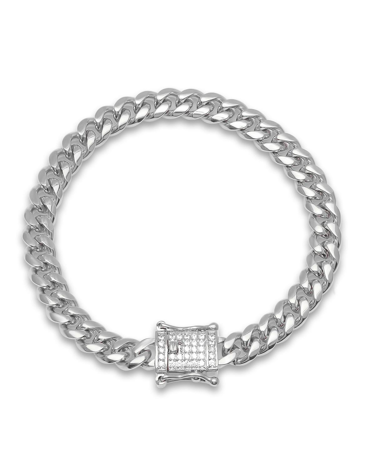 Miami Cuban Chain with Simulated Diamond Box Clasp Bracelet - Metallic