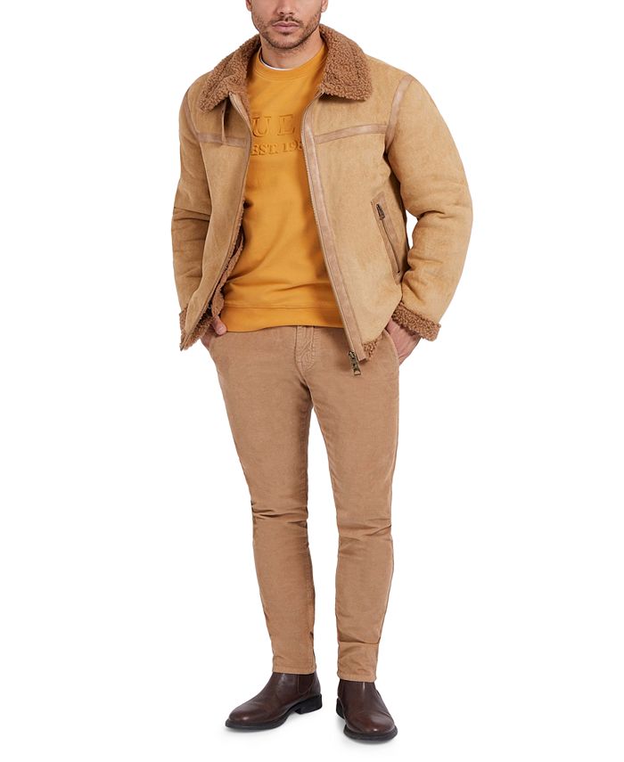 GUESS Men's FauxShearling Leather Taped FullZip Jacket Macy's