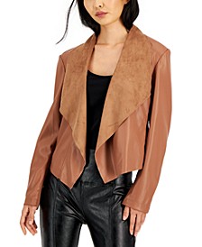 Petite Faux-Leather Flyaway-Collar Jacket