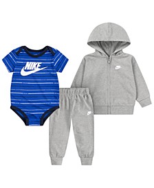 Baby Boys Just Do It Striped Full-Zip Hoodie, Pants and Bodysuit, 3 Piece Set